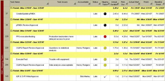 Fig. 3 Microsoft Project template PMO_Slipping Task screen shot